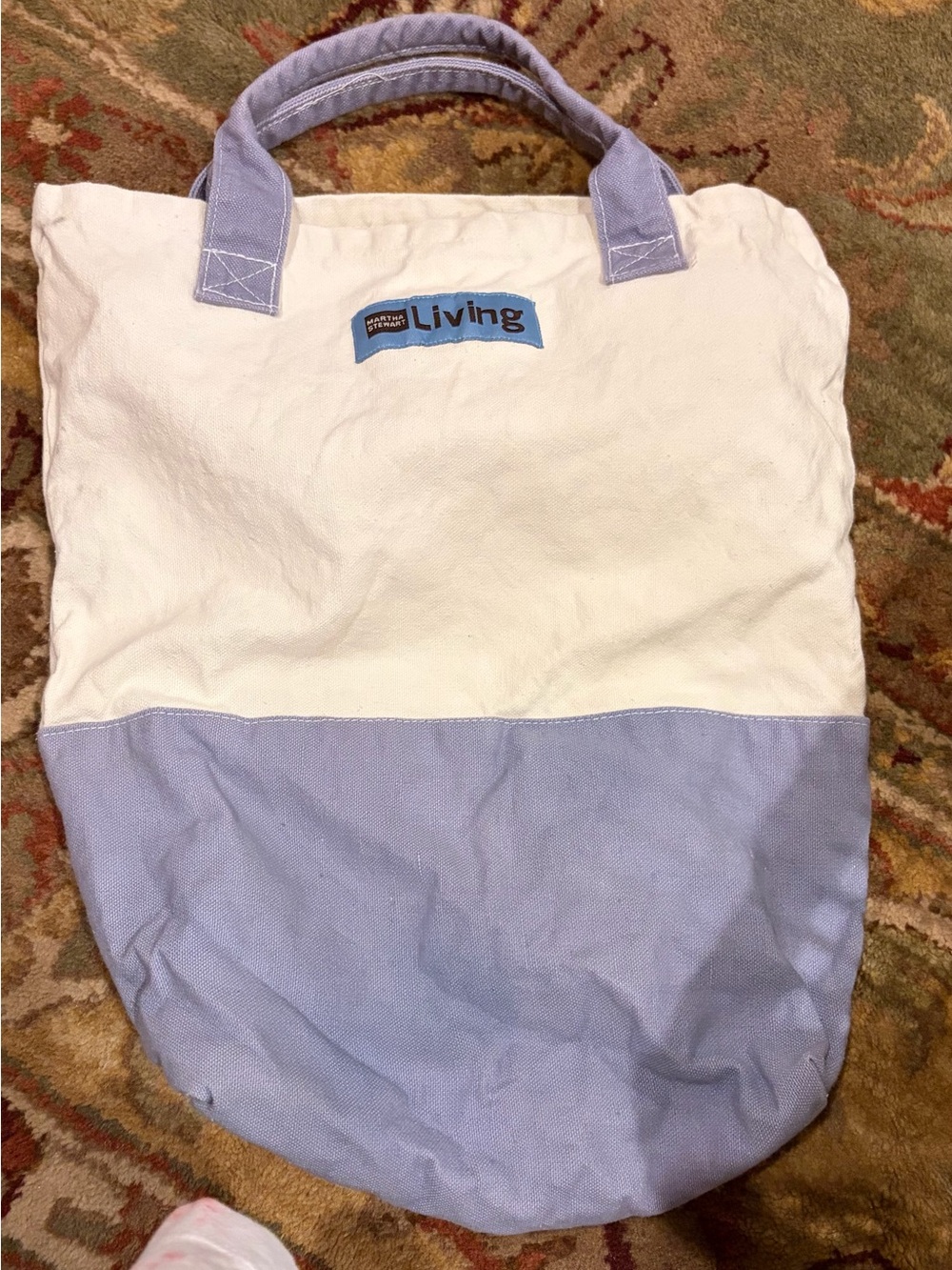Martha Stewart Living Canvas Tote Bag Blue Cream 2 Tone Utility Shopper Vintage